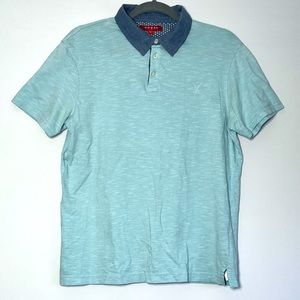 Guess Los Angeles Light Blue Mens Medium Polo Triangle Logo Casual Flower Print